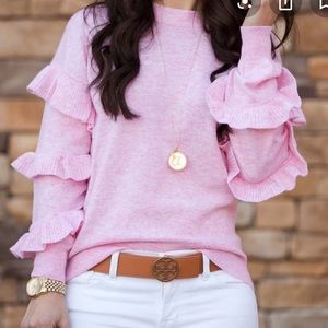 Jcrew Pink Ruffle Sleeve Sweater